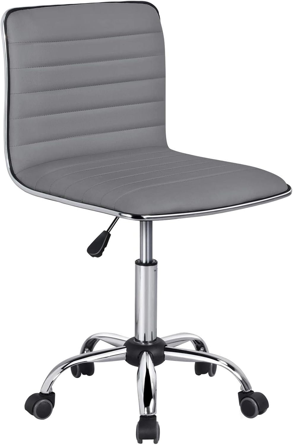 Armless Vanity Desk Chair with Ribbed PU Leather Seat and Wheels in Grey Armless Vanity Desk Chair with Ribbed PU Leather Seat and Wheels in Grey - Image 1